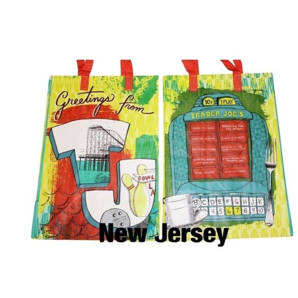 Trader Joes New Jersey Reusable Grocery Bag Tote Boardwalk Jukebox 6 Gallon NEW